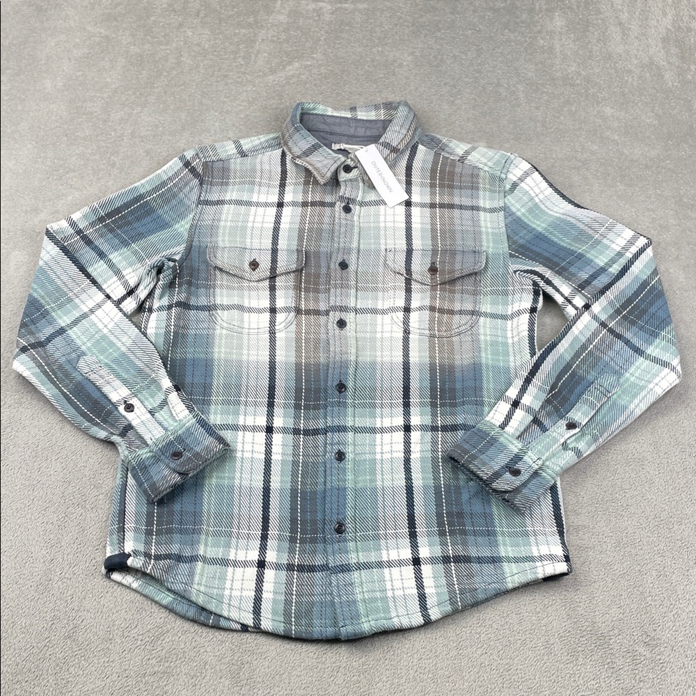 NEW Outerknown S 100% Organic‎ Cotton Men's Plaid Shirt - Blue and Gray